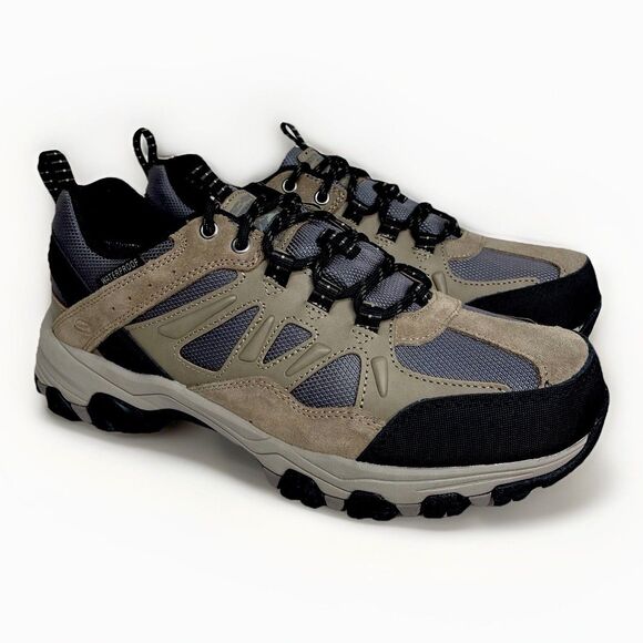Skechers Selmen Enago Men 8.5 Hiking Shoes Tan Brown Black Waterproof Relaxed